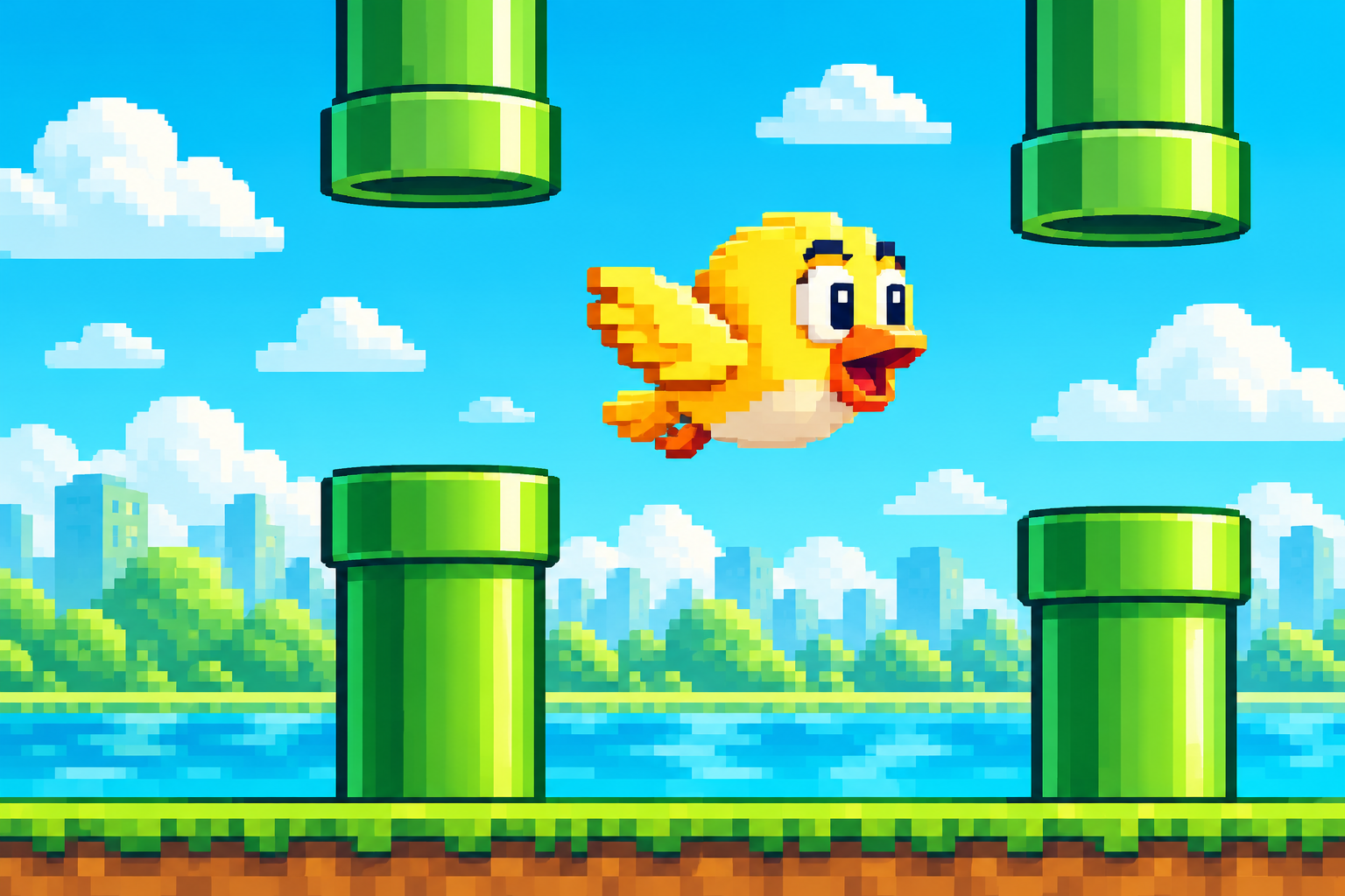 Tappy Bird con el pájaro amarillo y las tuberías